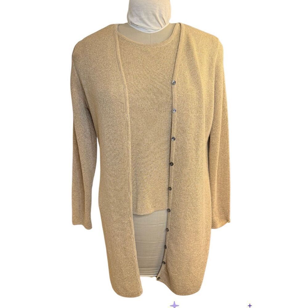 Rafael Metallic Gild Sweater Set 2 Pcs. Medium Shell & Ling Cardigan